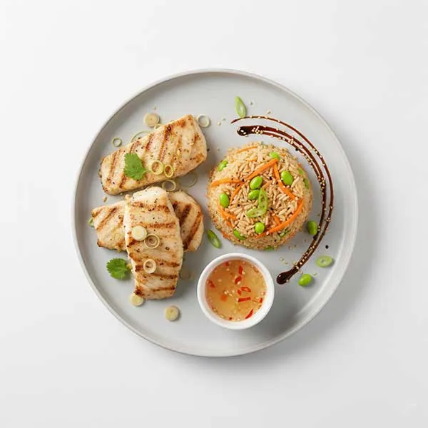 Lemongrass & Galangal Grilled Fish With Carrot & Edamame Fried Rice